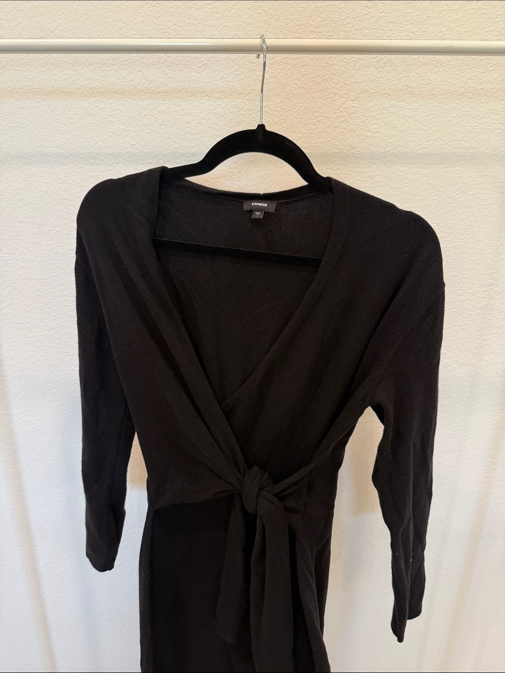 Express Black Long Sleeve Tie-Front Dress
